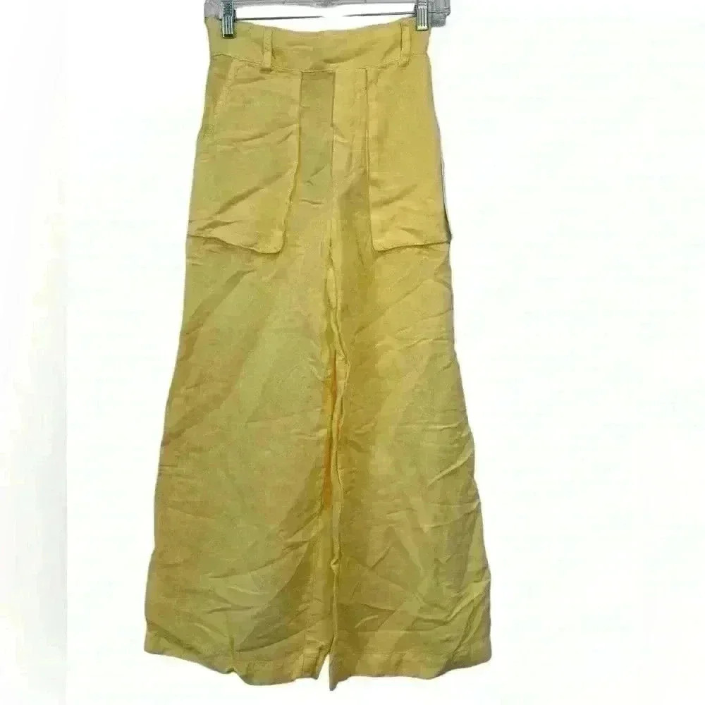 NWT YF&B WIDE LEG CROPPED LINEN PANT WITH FRONT POCKETS SIZE XS